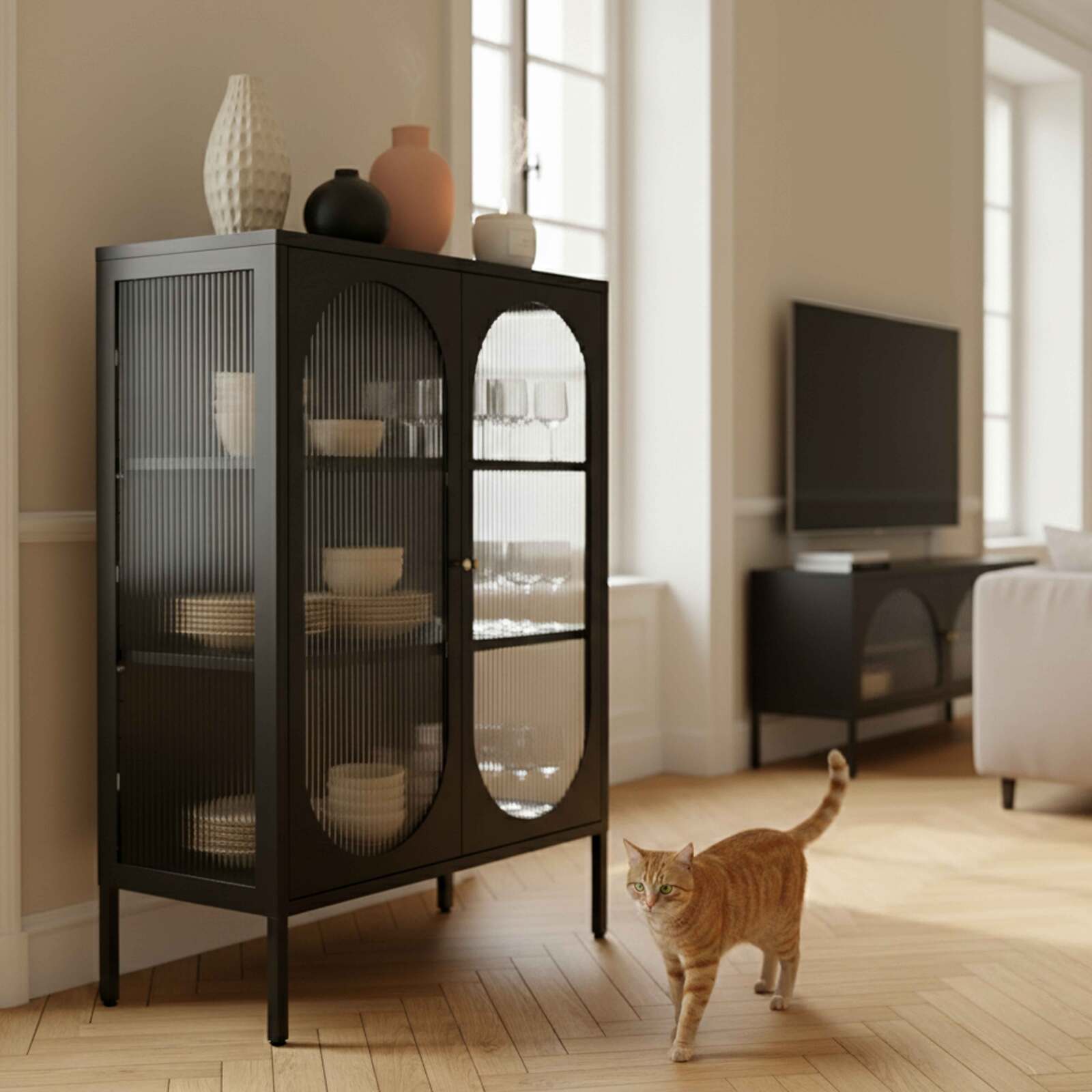 Buffet en métal et verre 2 portes 80 cm