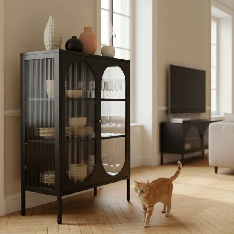 Buffet en métal et verre 2 portes 80 cm