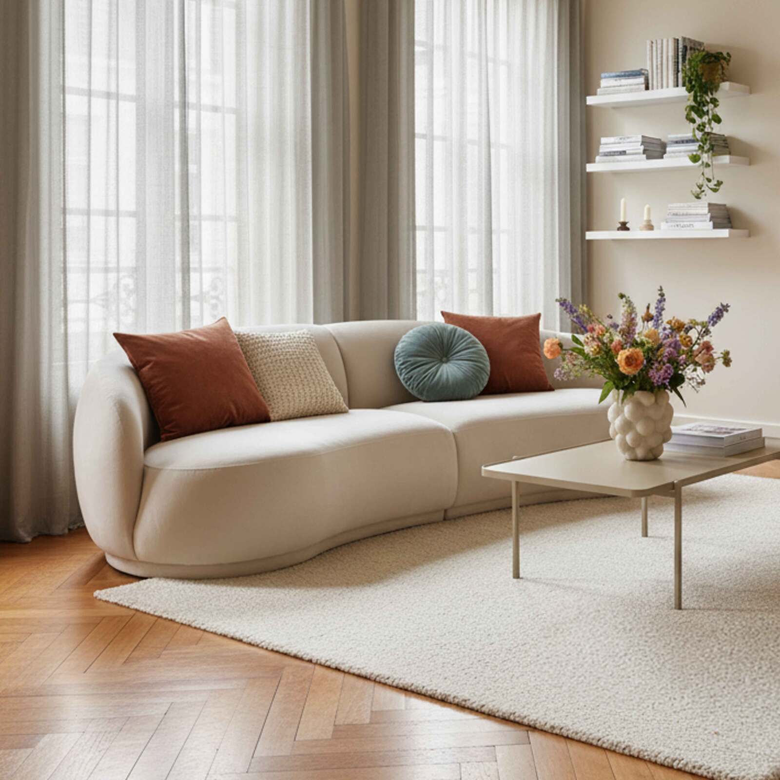 Canapé 3 places en tissu et bois FSC® beige design