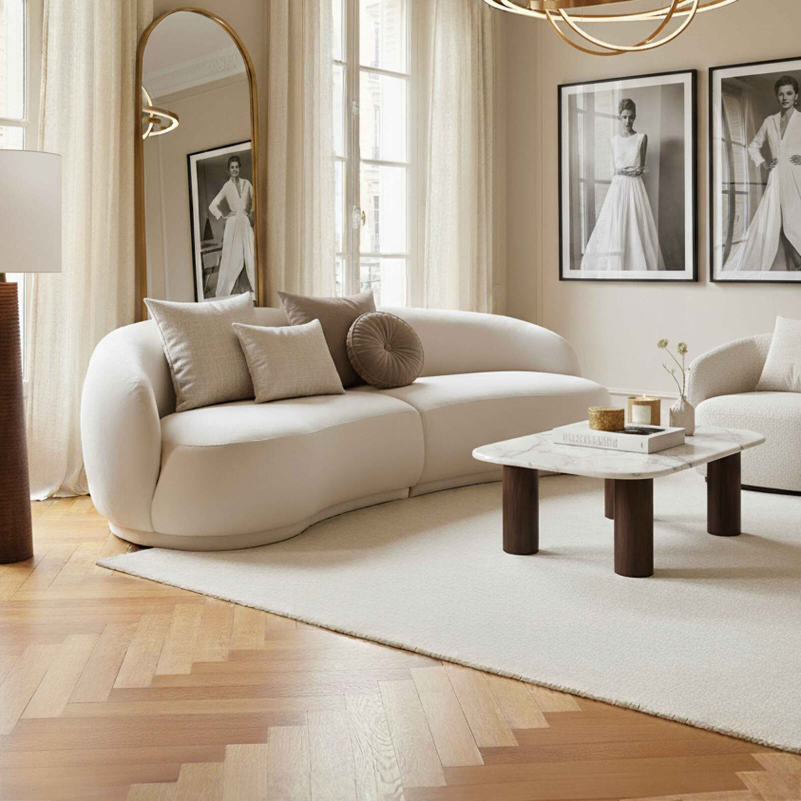 Canapé 3 places en tissu et bois FSC® beige design