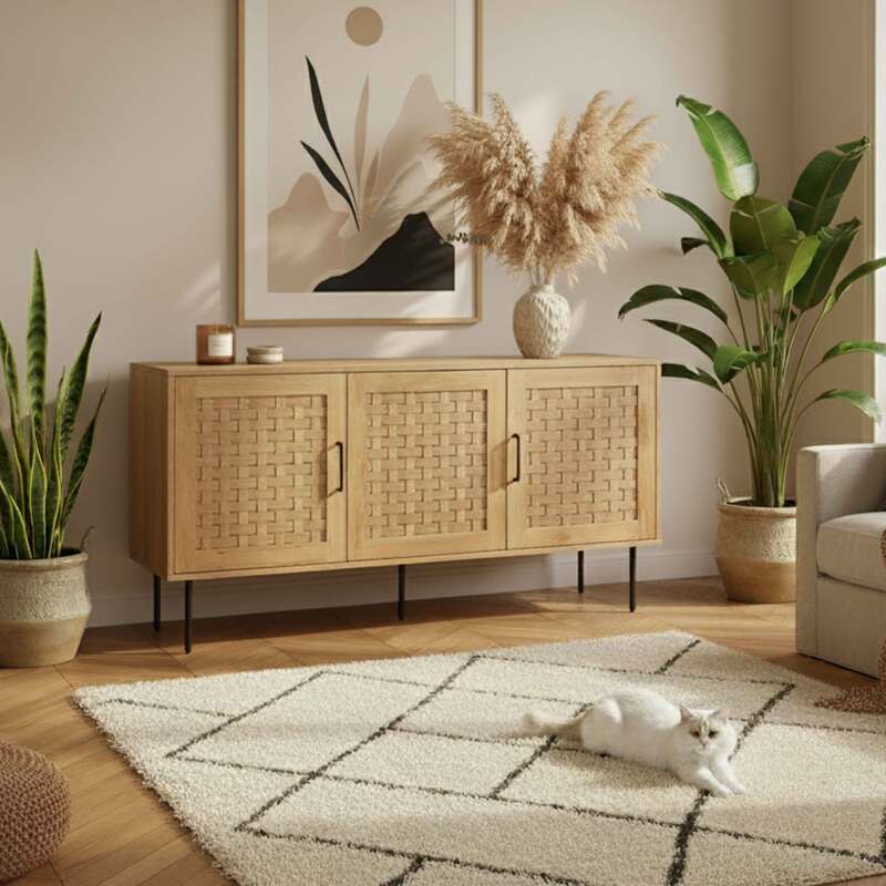 Buffet effet bois 3 portes 150 cm style bohème