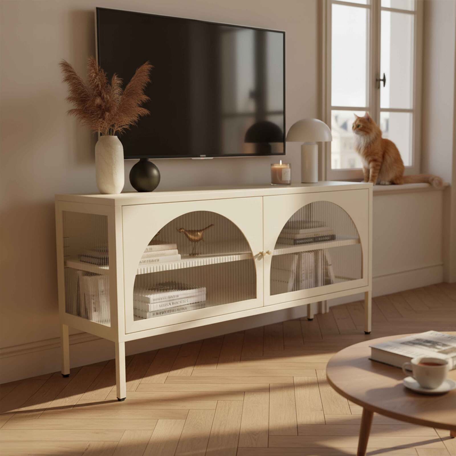 Meuble TV 115 cm en métal style moderne
