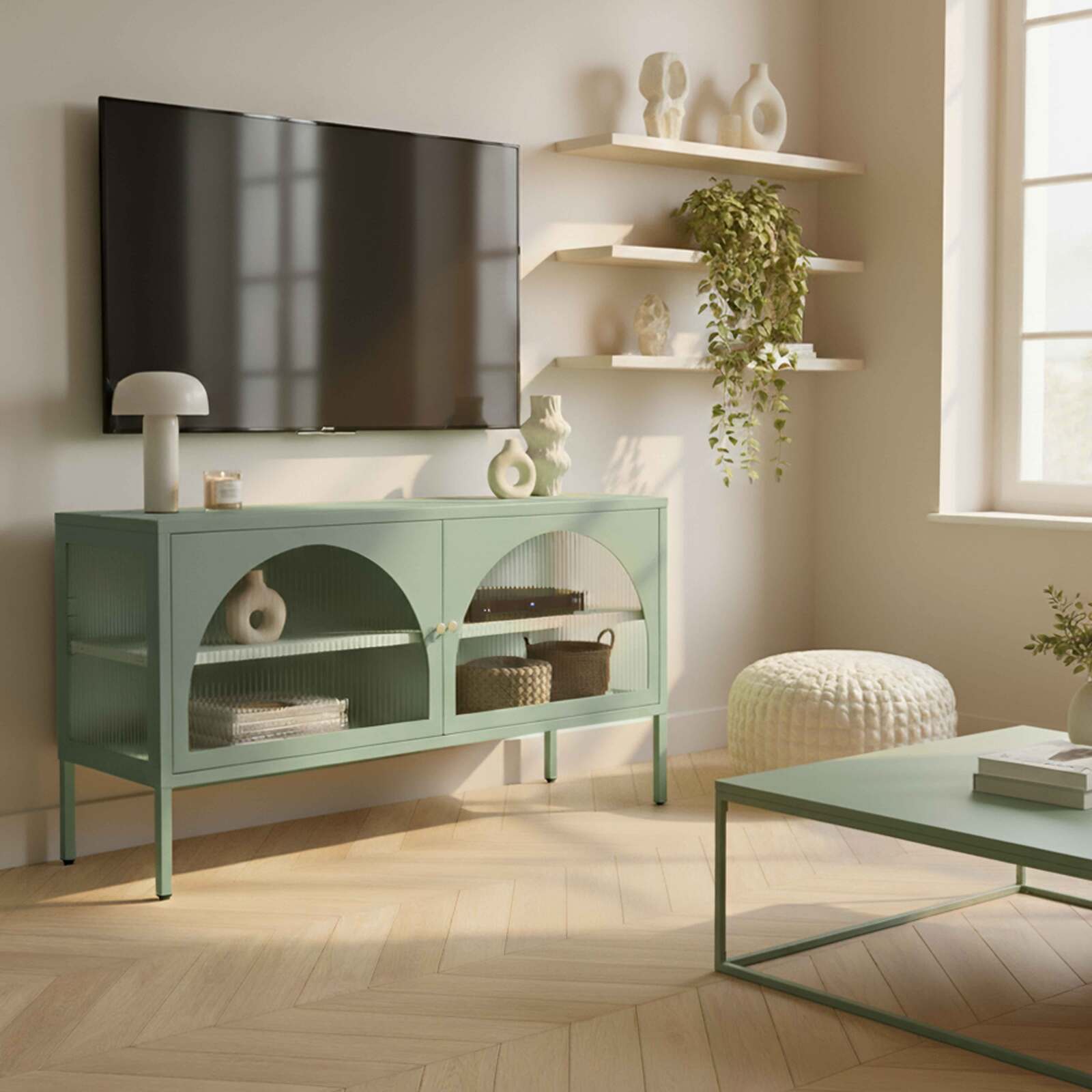 Meuble TV 115 cm en métal style moderne