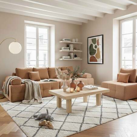 Canapé modulable 5 places en tissu avec coussins (7/8)