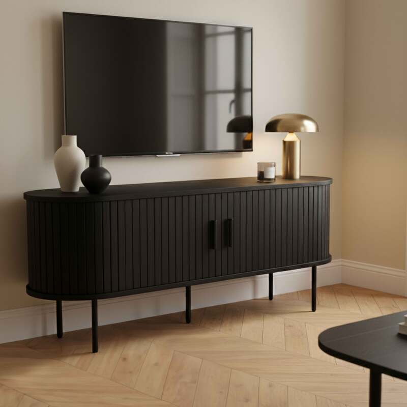 Meuble TV effet bois et métal 120 cm style bohème (6/7)