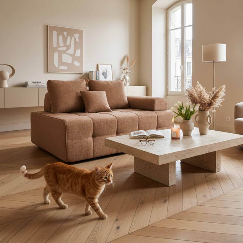 Fauteuil gauche pour canapé modulable en tissu avec coussins 