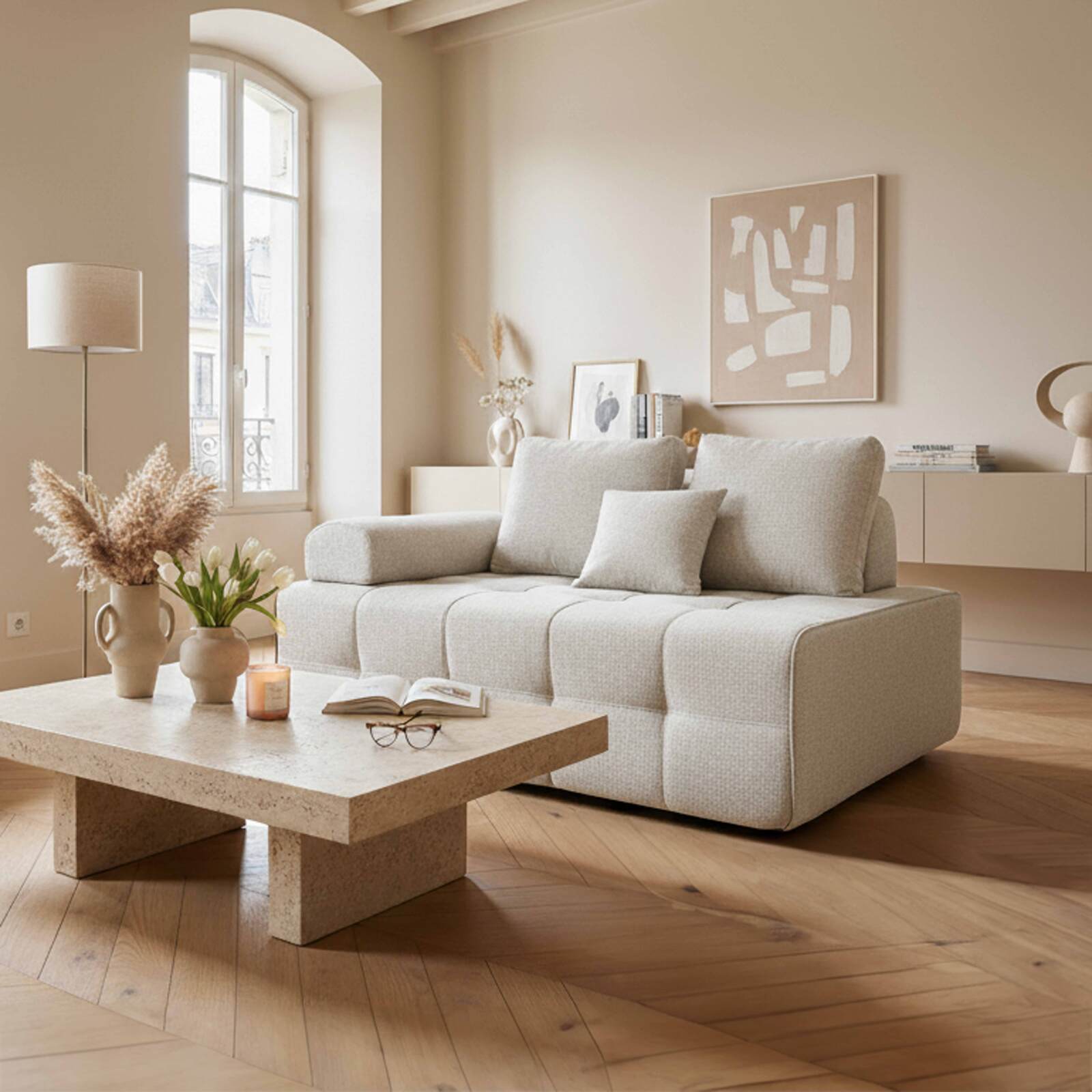 Fauteuil droit pour canapé modulable en tissu avec coussins 