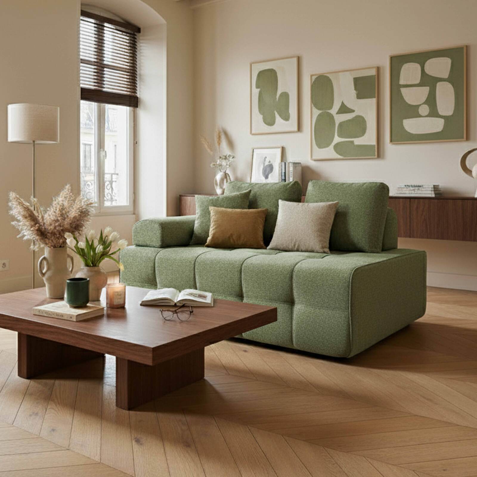 Fauteuil droit pour canapé modulable en tissu avec coussins 