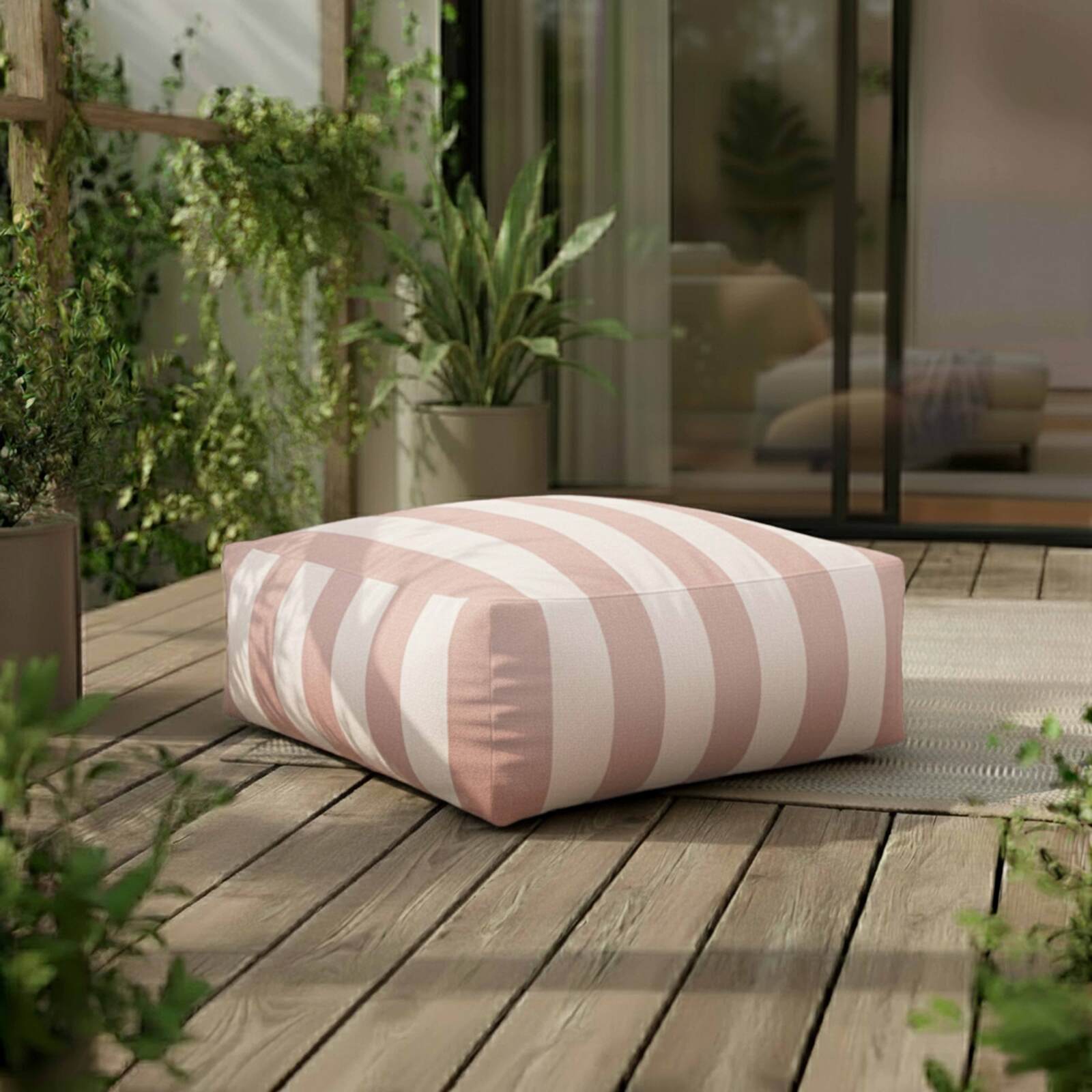Pouf rayé pour salon de jardin modulable