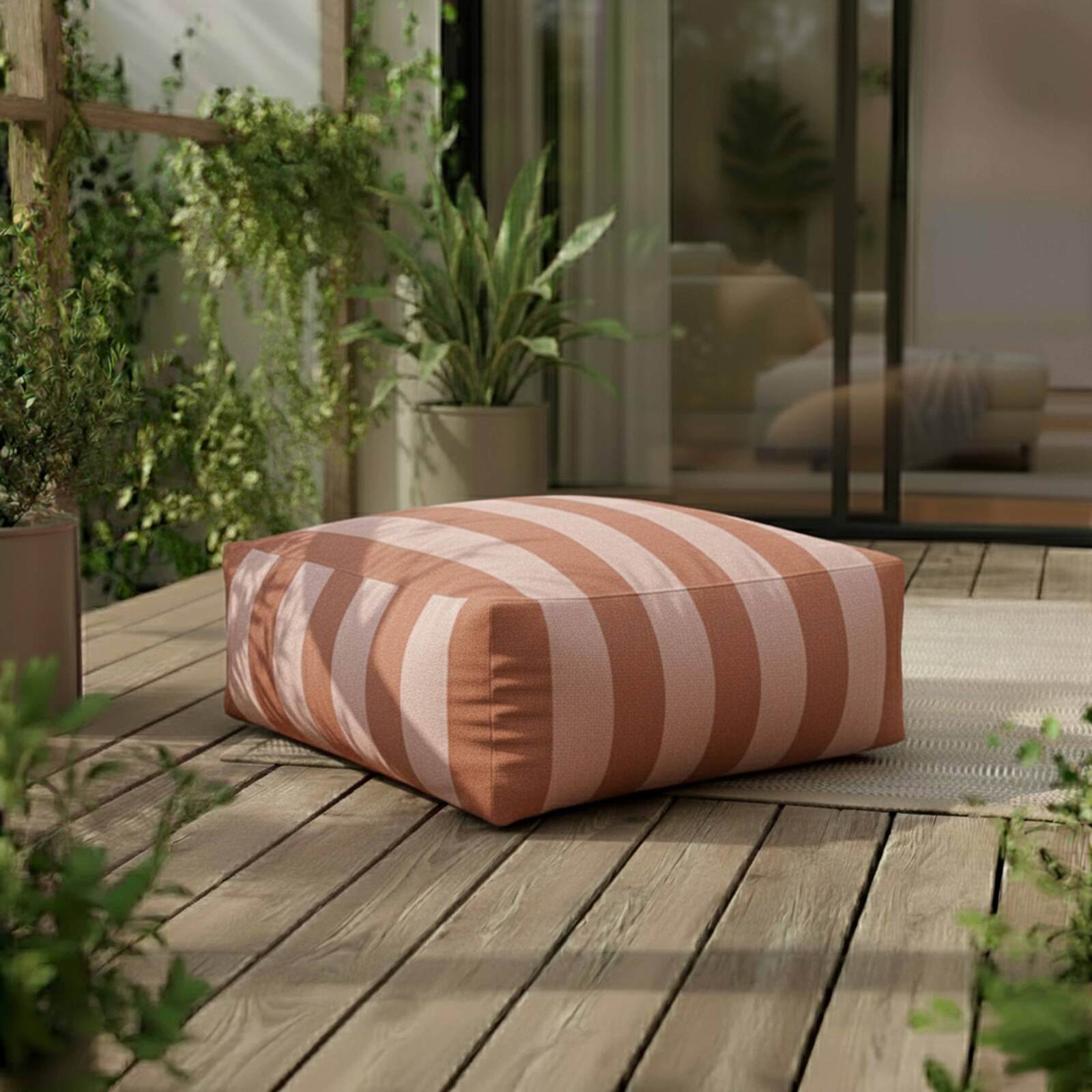 Pouf rayé pour salon de jardin modulable