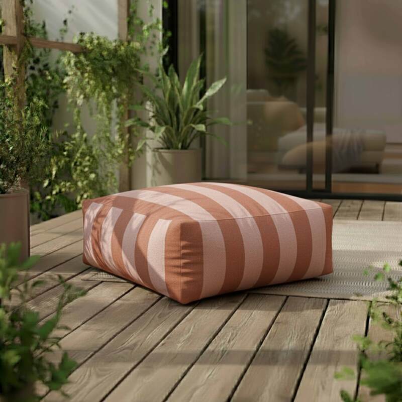 Pouf rayé pour salon de jardin modulable