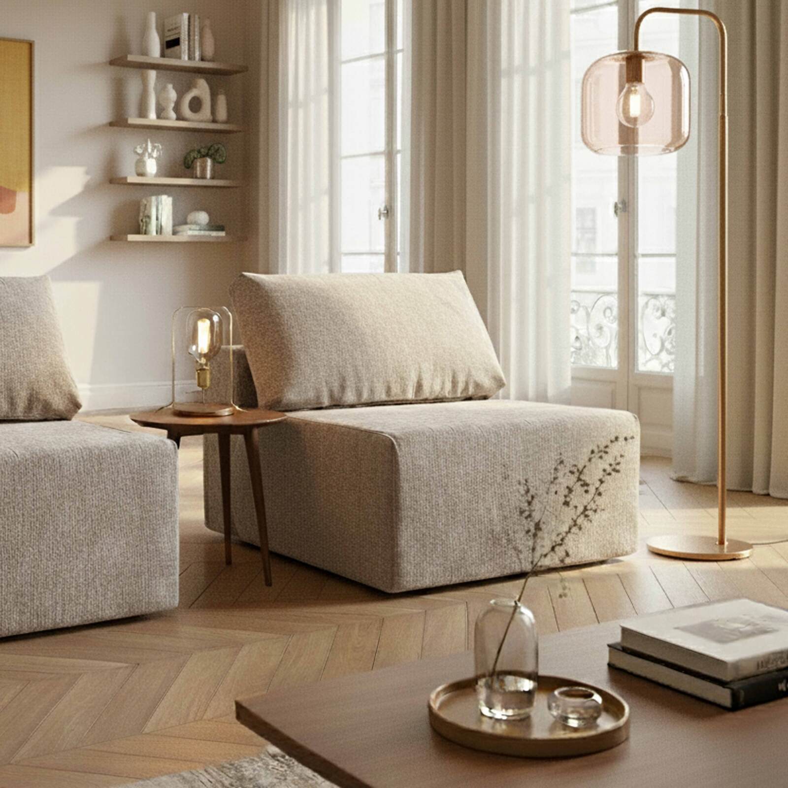 Fauteuil en tissu pour canapé modulable avec coussin