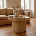 Table basse en bois et verre trempé ronde Ø59 cm style scandinave