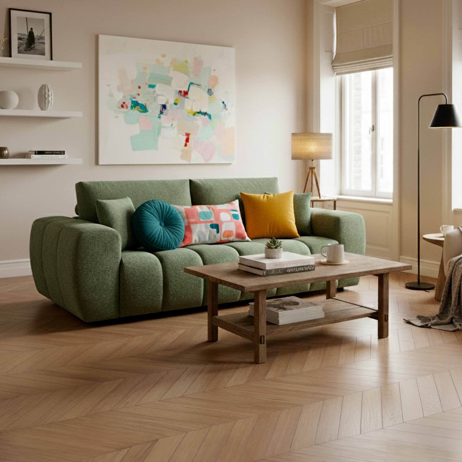 Canapé 3 places en tissu avec coussins