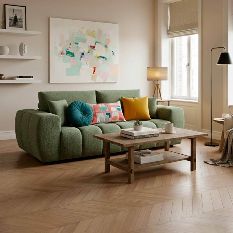 Canapé 3 places en tissu avec coussins