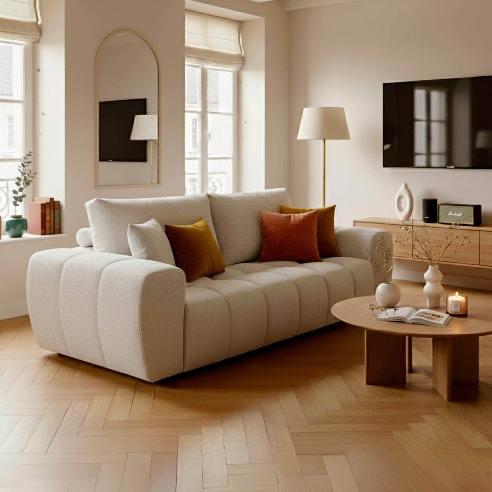 Canapé 3 places en tissu avec coussins