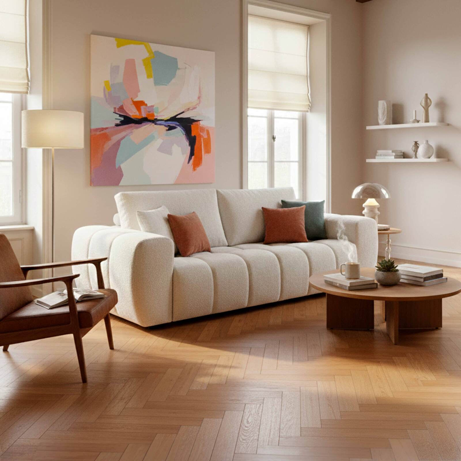 Canapé 3 places en tissu avec coussins