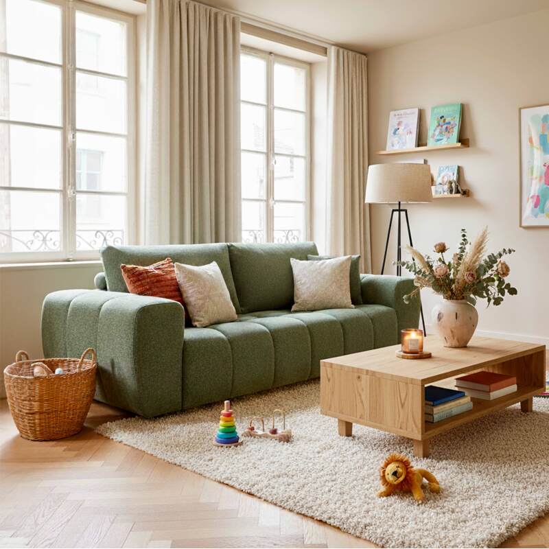 Canapé 3 places en tissu avec coussins