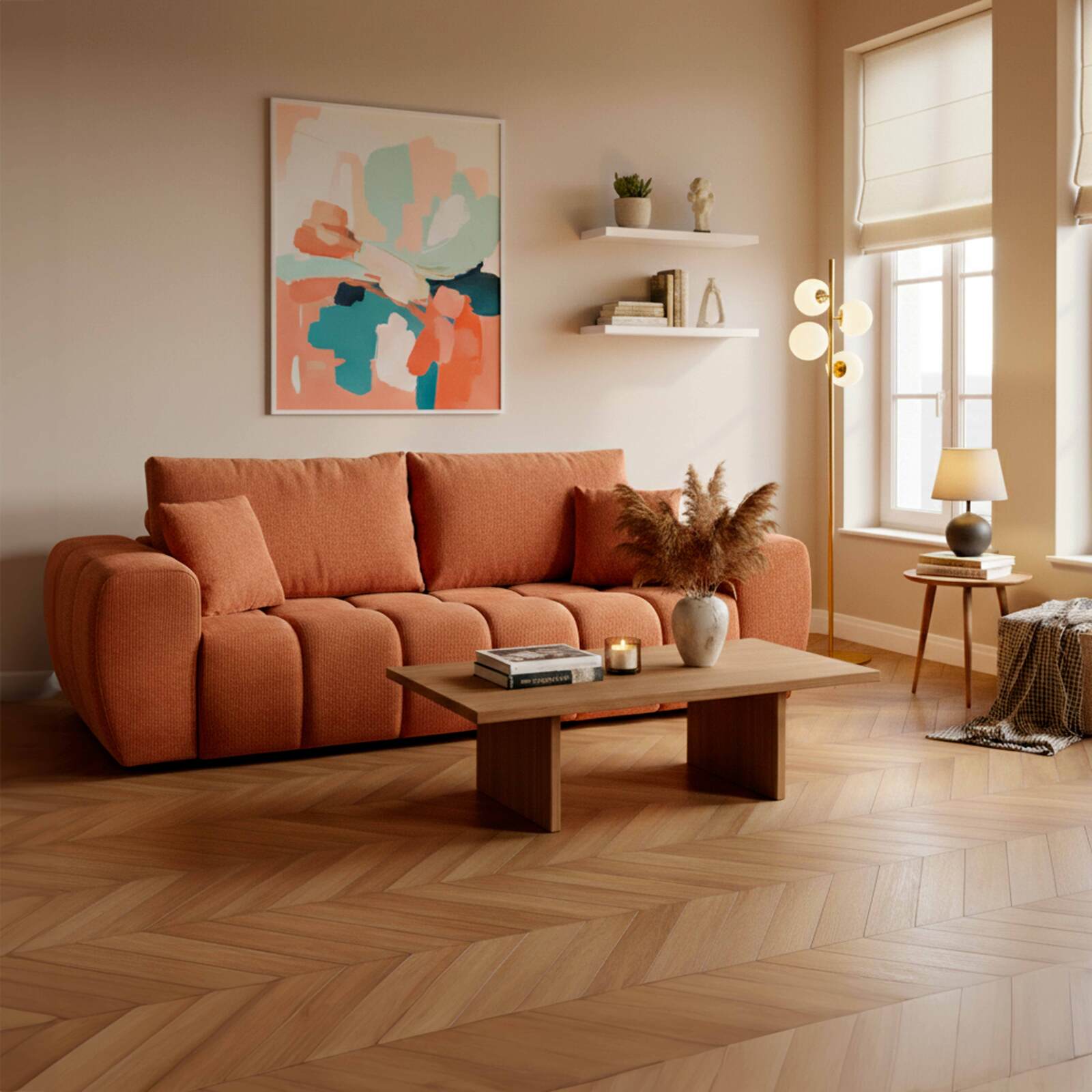 Canapé 3 places en tissu avec coussins