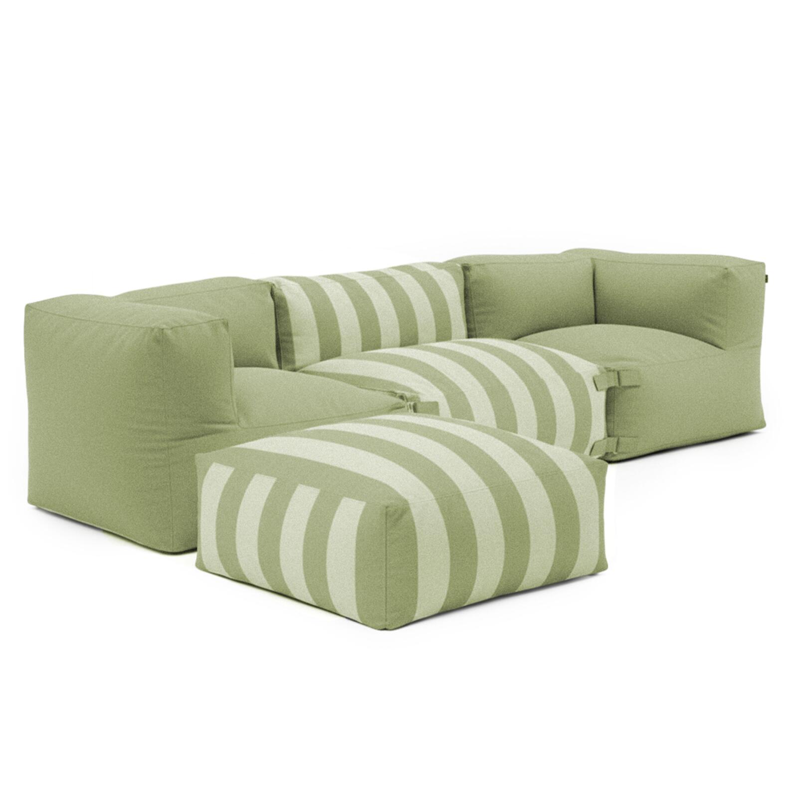 Salon de jardin modulable rayé 4 places avec 1 chauffeuse, 2 fauteuils d'angle et 1 pouf Salon de jardin modulable rayé 4 places avec 1 chauffeuse, 2 fauteuils d'angle et 1 pouf