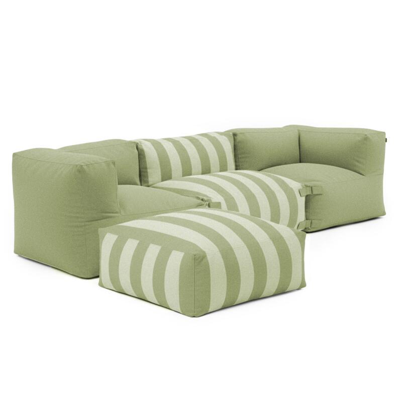 Salon de jardin modulable rayé 4 places avec 1 chauffeuse, 2 fauteuils d'angle et 1 pouf
