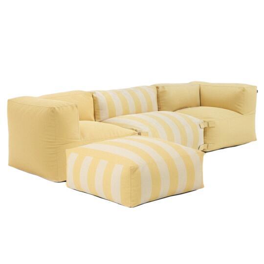Salon de jardin modulable rayé 4 places avec 1 chauffeuse, 2 fauteuils d'angle et 1 pouf