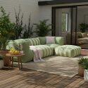 Salon de jardin modulable rayé 4 places avec 1 chauffeuse, 2 fauteuils d'angle et 1 pouf