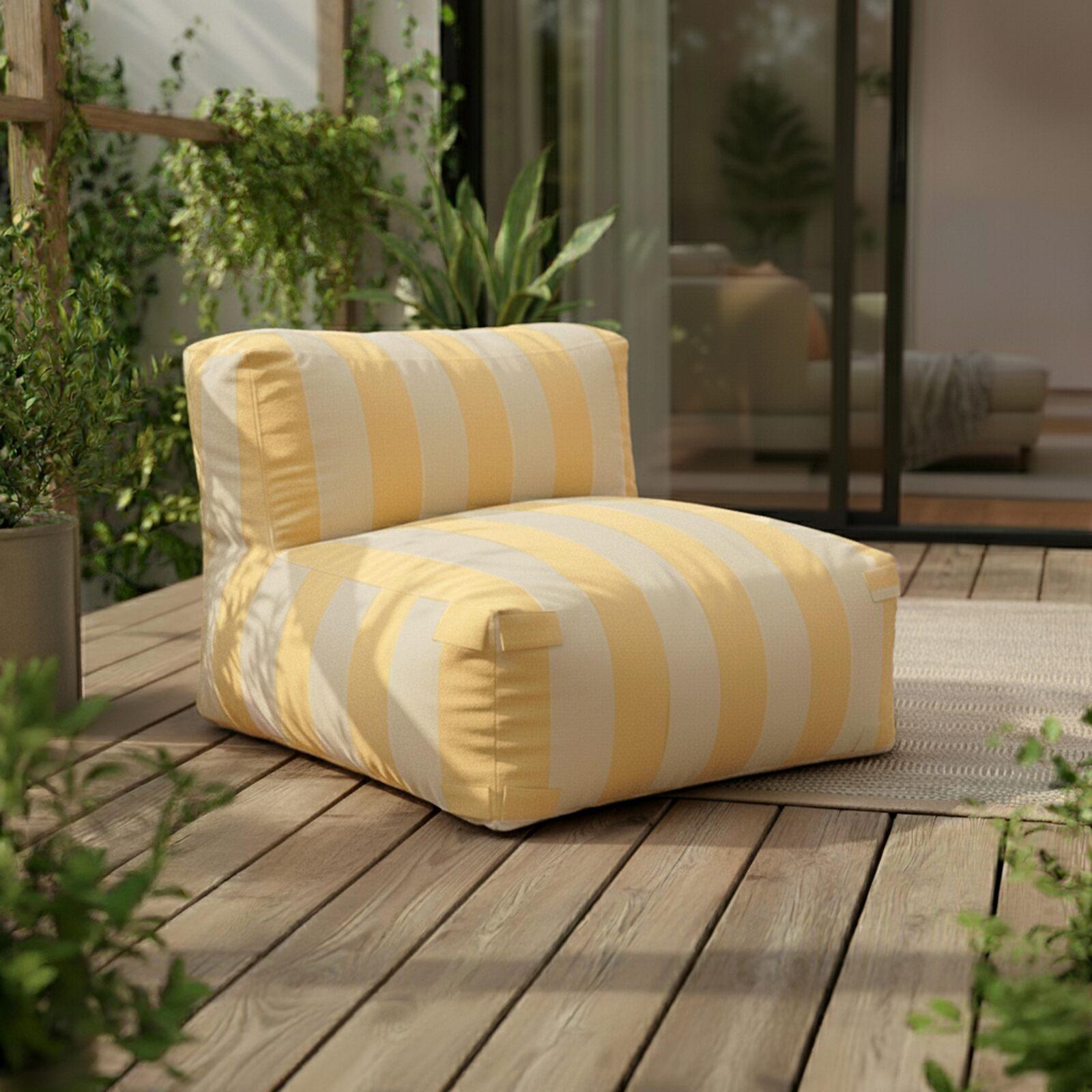 Salon de jardin modulable rayé 4 places avec 1 chauffeuse, 2 fauteuils d'angle et 1 pouf Salon de jardin modulable rayé 4 places avec 1 chauffeuse, 2 fauteuils d'angle et 1 pouf