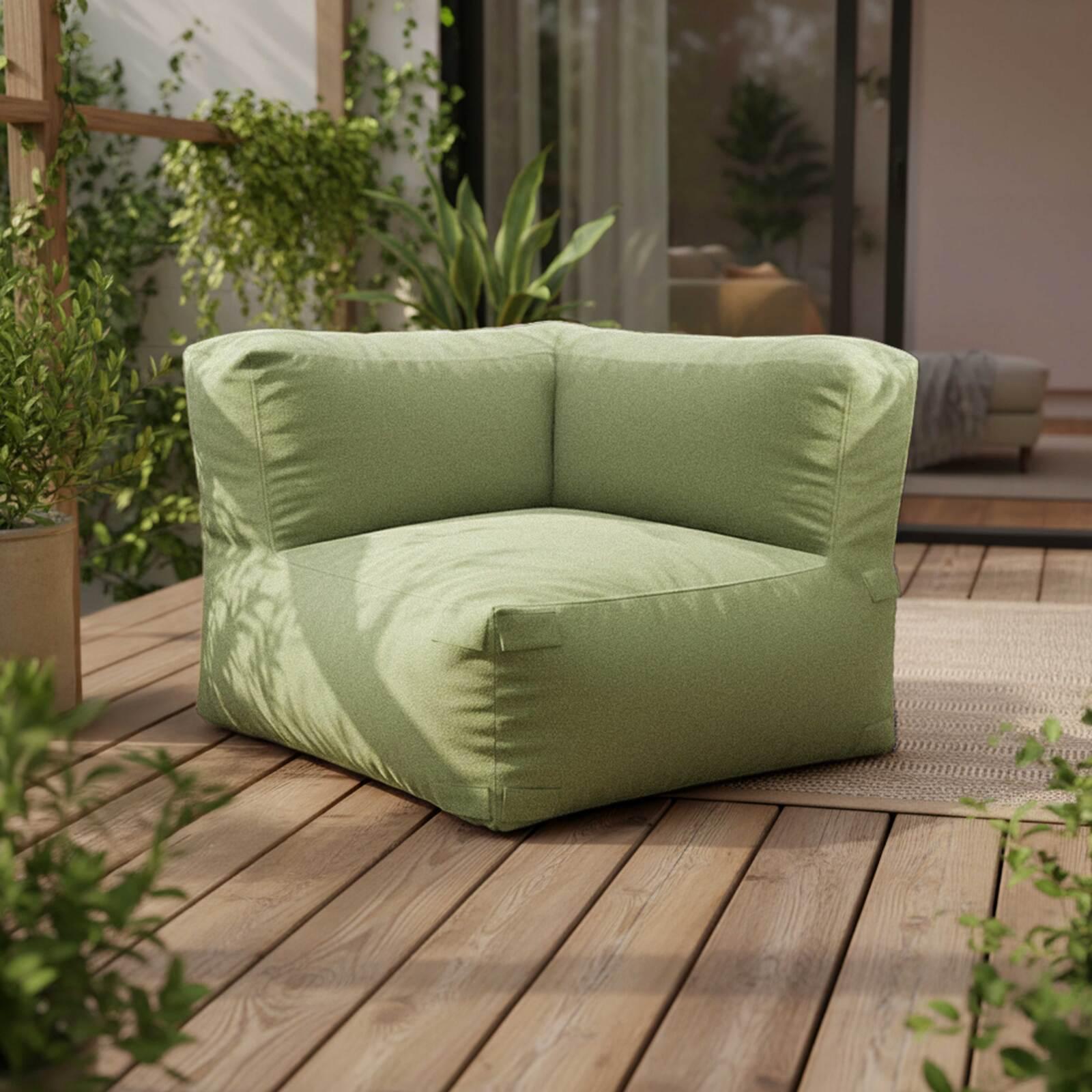 Salon de jardin modulable rayé 4 places avec 1 chauffeuse, 2 fauteuils d'angle et 1 pouf Salon de jardin modulable rayé 4 places avec 1 chauffeuse, 2 fauteuils d'angle et 1 pouf