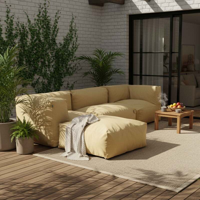 Salon de jardin modulable 4 places avec 1 chauffeuse, 2 fauteuils d'angle et 1 pouf