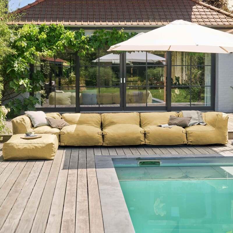 Salon de jardin modulable 6 places avec 3 chauffeuses, 2 fauteuils d'angle et 1 pouf