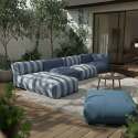 Salon de jardin modulable rayé 5 places avec 2 chauffeuses, 1 fauteuil d'angle, 1 méridienne et 1 pouf