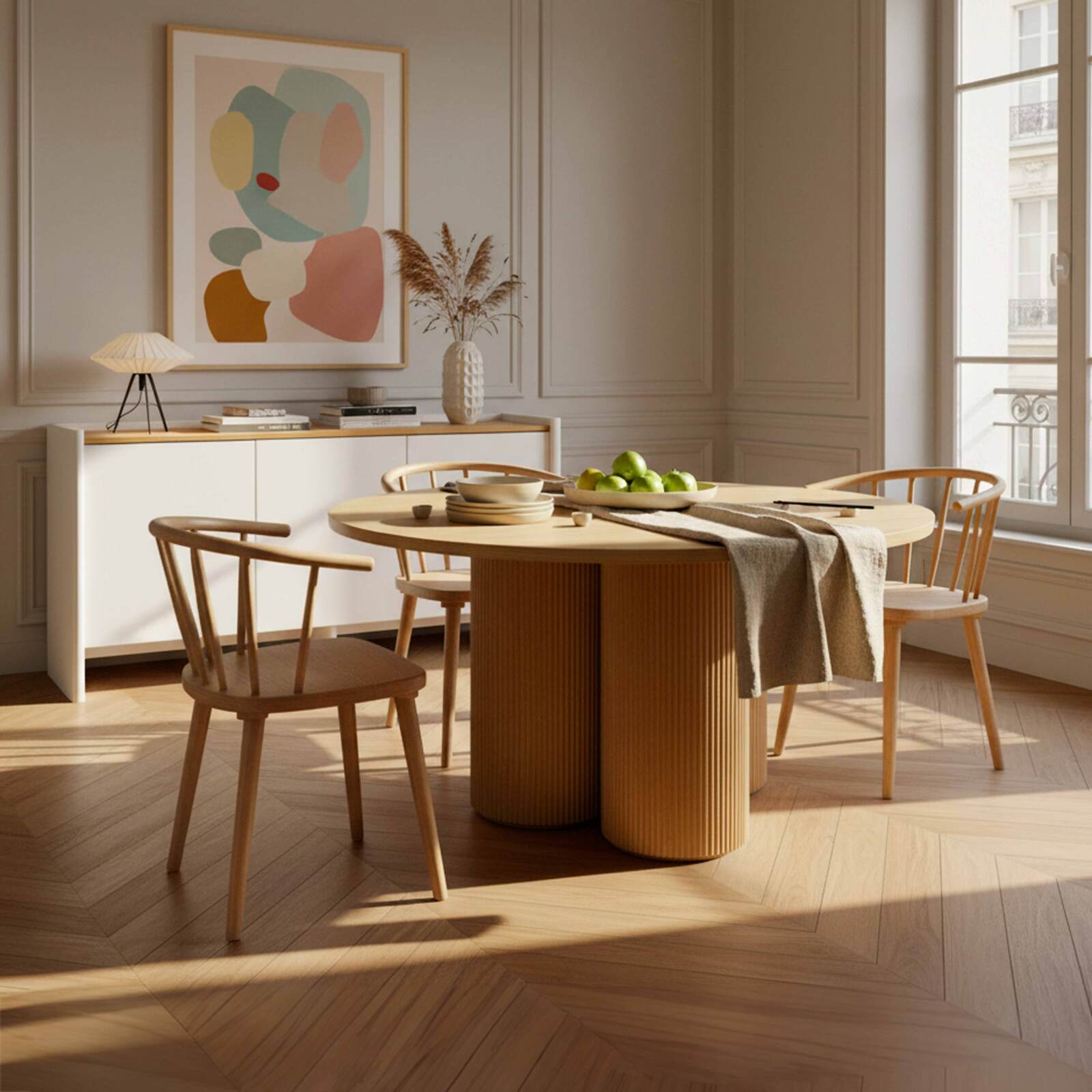 Table à manger ronde effet bois 4 personnes