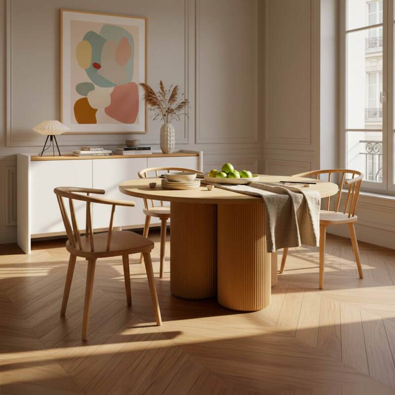 Table à manger ronde effet bois 4 personnes (6/7)