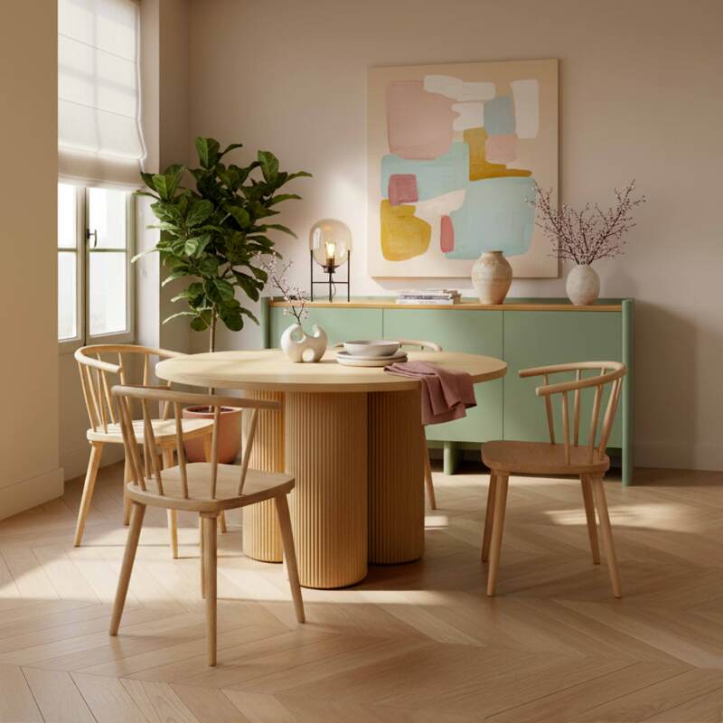 Table à manger ronde effet bois 4 personnes (5/7)