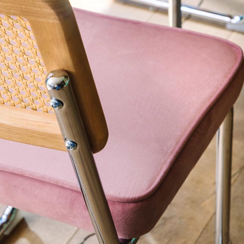 Chaises en velours et métal avec dossier bois esprit cannage - Lot de 2 (3/7)