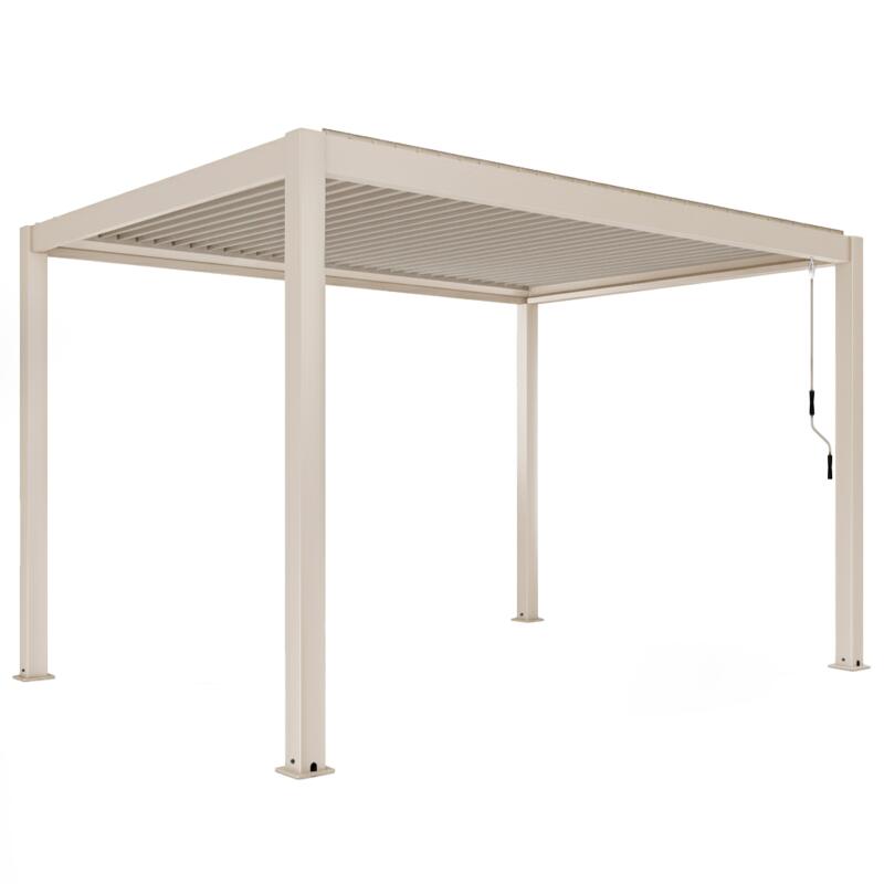 Pergola bioclimatique 4x3 m autoportée manuelle en aluminium crème
