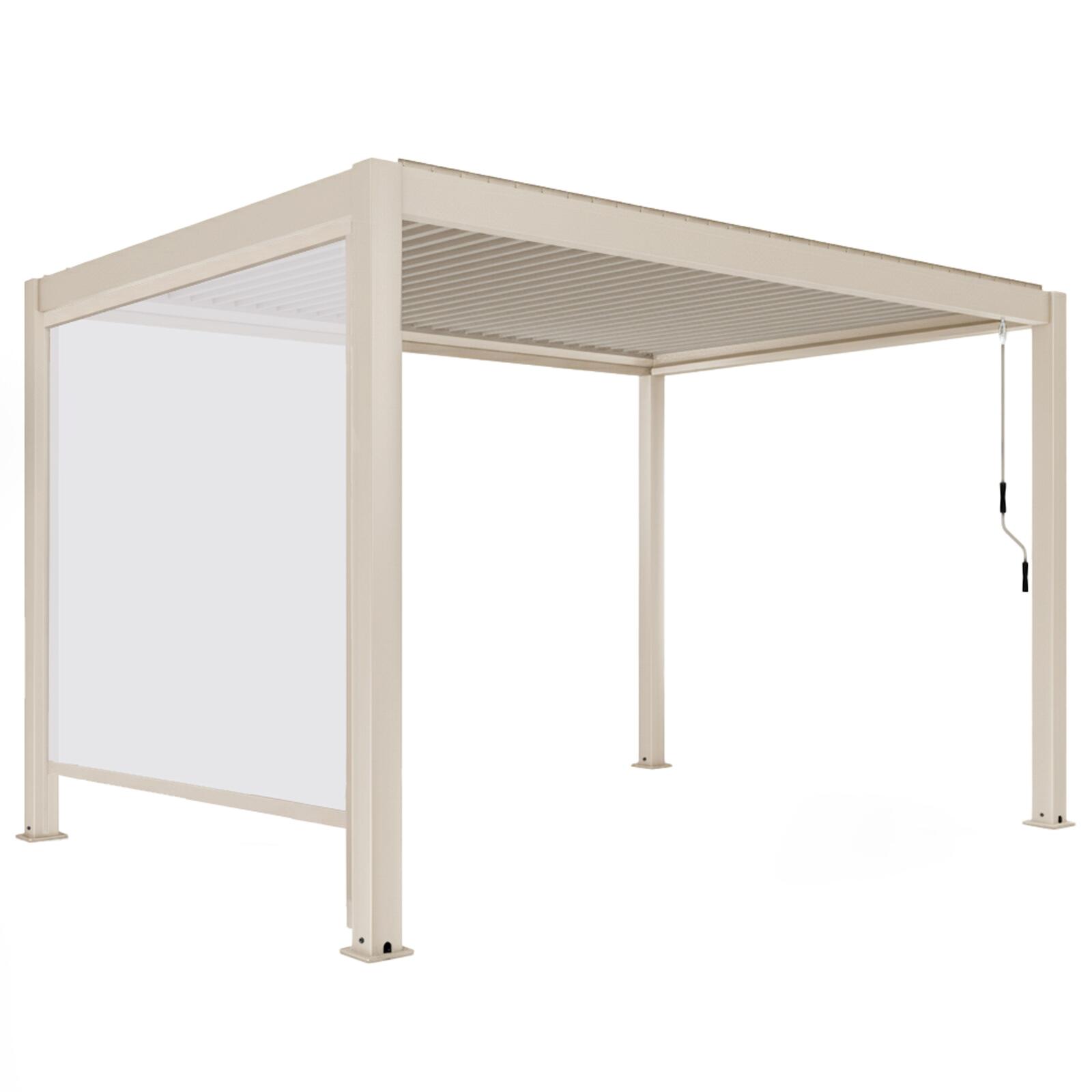 Pergola bioclimatique 4x3 m autoportée motorisée en aluminium crème avec éclairage LED et avec store
