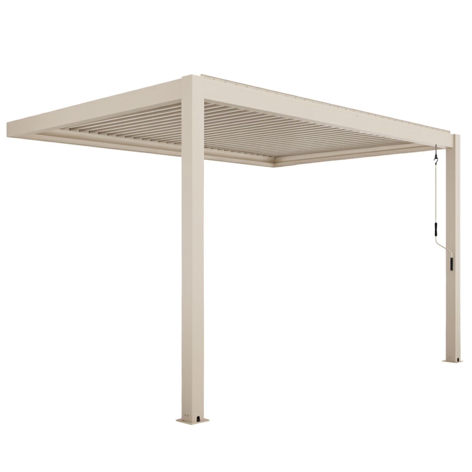 Pergola bioclimatique 4x3 m adossée manuelle en aluminium crème 