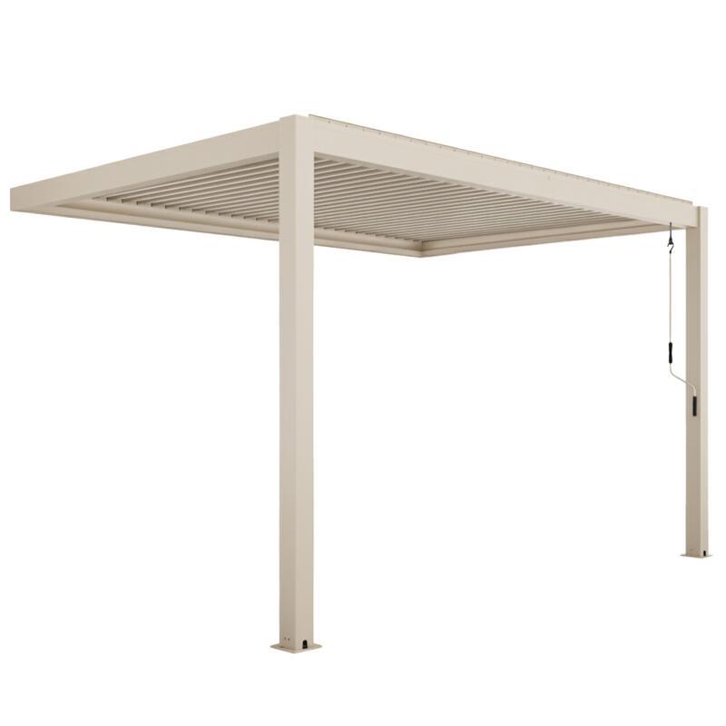 Pergola bioclimatique 4x3 m adossée manuelle en aluminium crème 