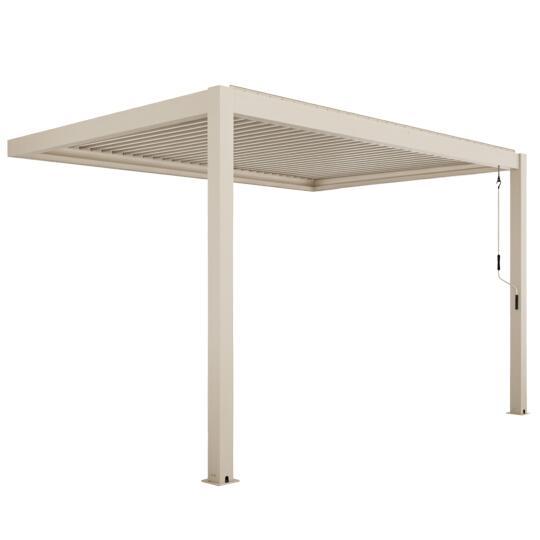 Pergola bioclimatique 4x3 m adossée manuelle en aluminium crème 