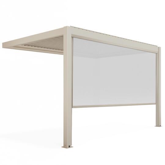 Pergola bioclimatique 4x3 m adossée manuelle en aluminium crème avec store | Oviala