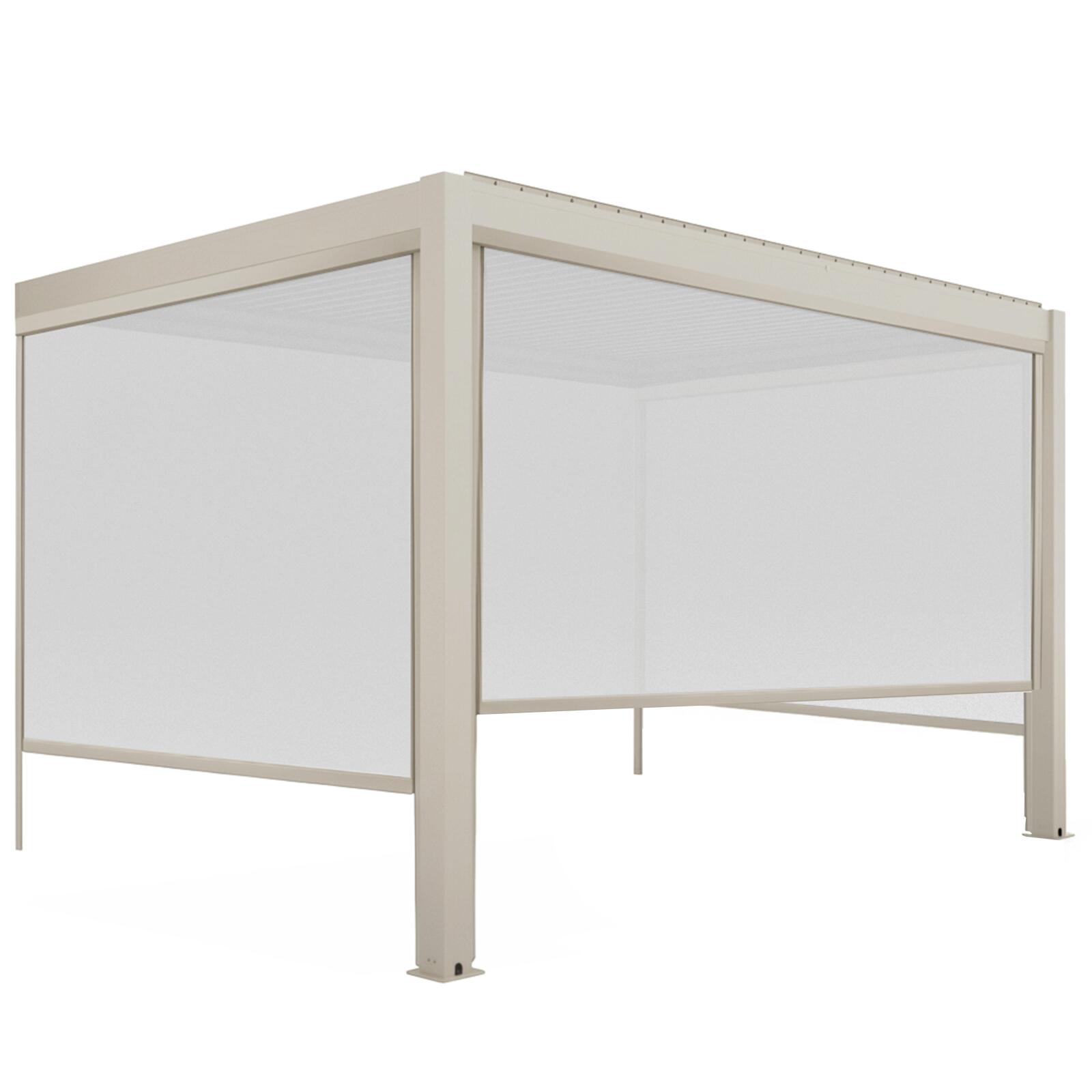 Pergola bioclimatique 4x3 m adossée manuelle en aluminium crème avec store