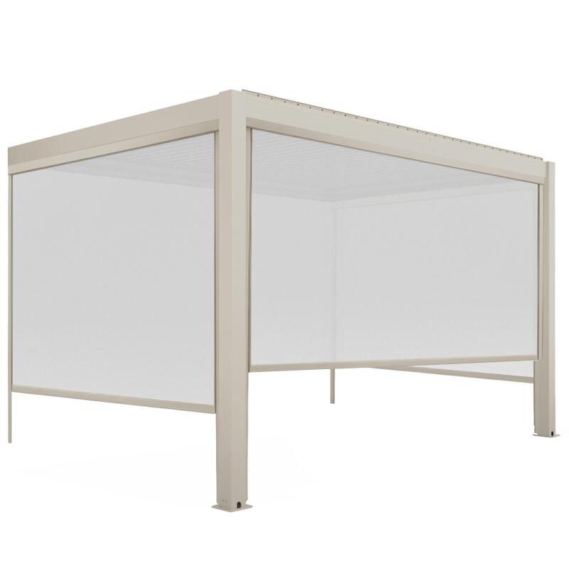 Pergola bioclimatique 4x3 m adossée manuelle en aluminium crème avec store