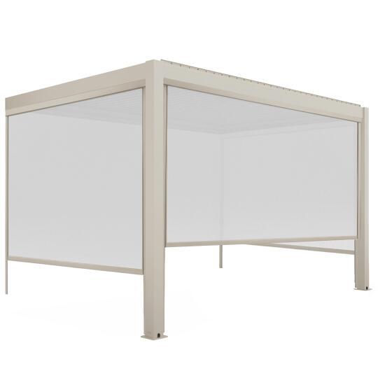 Pergola bioclimatique 4x3 m adossée manuelle en aluminium crème avec store
