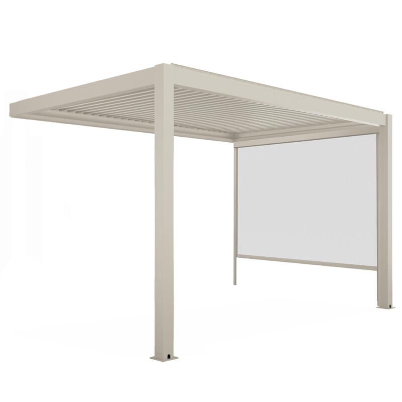 Pergola bioclimatique 4x3 m adossée manuelle en aluminium crème avec store
