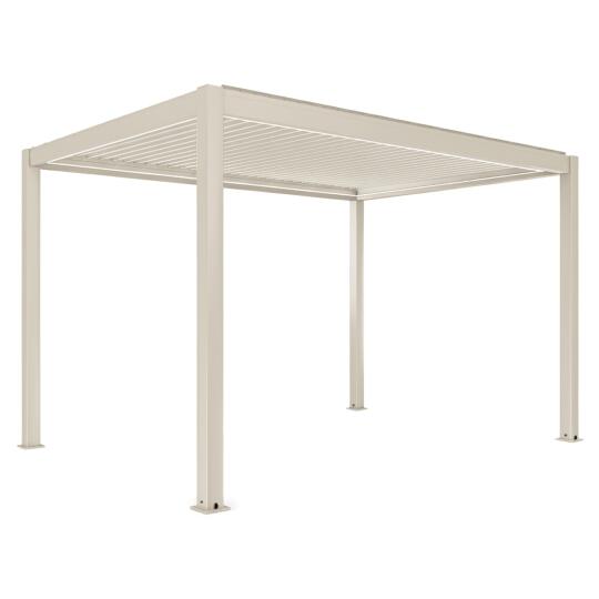 Pergola bioclimatique 4x3 m autoportée motorisée en aluminium crème avec éclairage LED 
