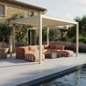 Pergola bioclimatique 4x3 m autoportée motorisée en aluminium crème avec éclairage LED 