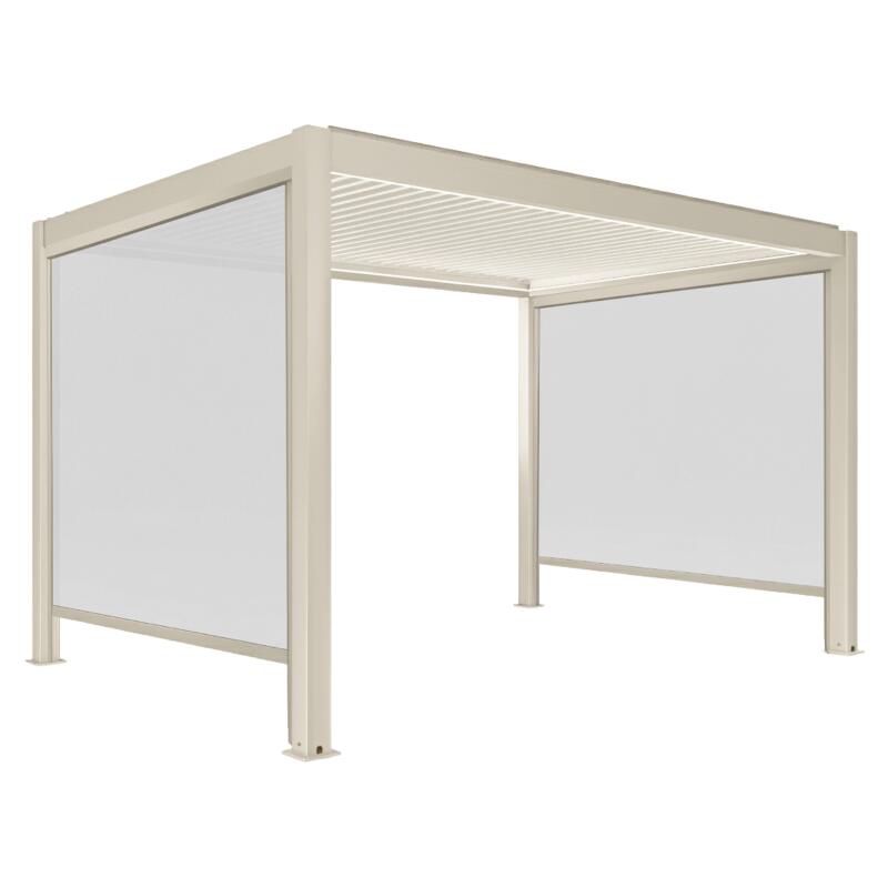 Pergola bioclimatique 4x3 m autoportée motorisée en aluminium crème avec éclairage LED et avec store