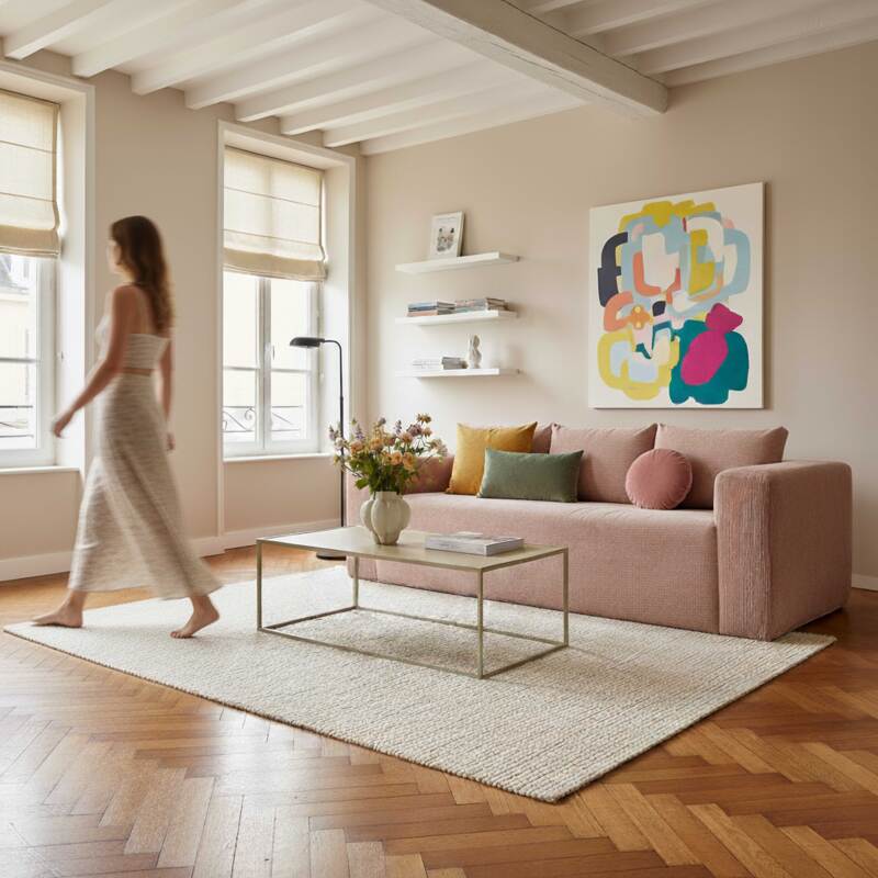 Canapé 3 places en tissu côtelé avec coussins